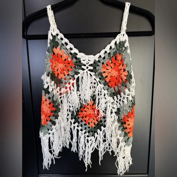 Vivid Boho Crochet Fringe Tank Top – Size Small - Picture 2 of 3
